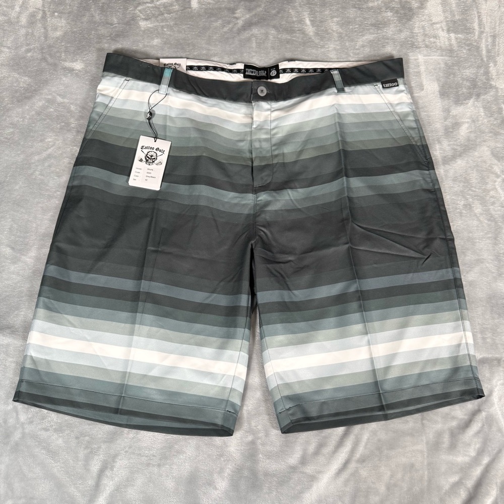 Tattoo Golf Pleated Chino Shorts Mens 42 11” Striped Golf New With Defects!